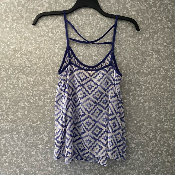 Princess Vera Wang Blue Geometric Print Strappy Tank Top - Size Medium - Sheer - Picture 4 of 6